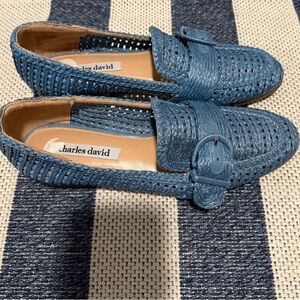 Charles David Navy and Cream Woven Loafers